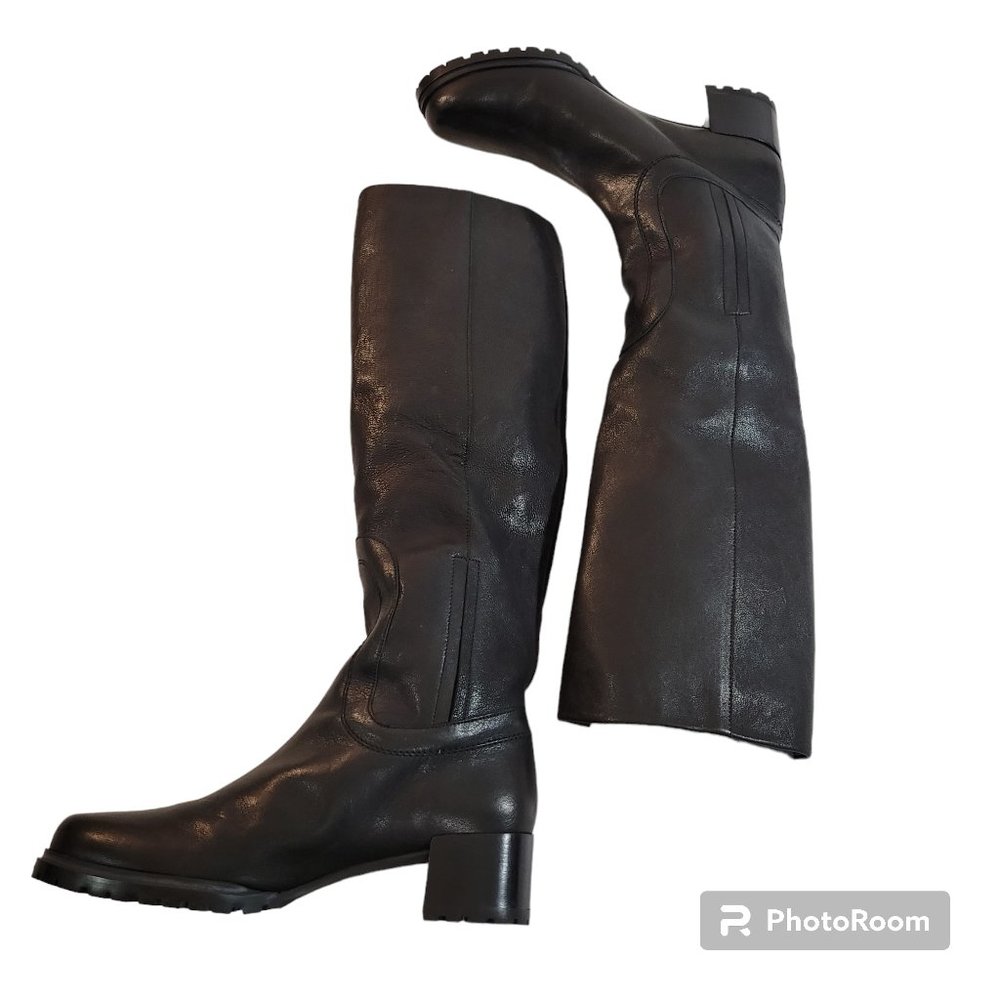 Stuart Weitzman Cinchboot Womens 6.5 M Black Leather Buckles Riding Boot Knee Hi - Picture 2 of 14